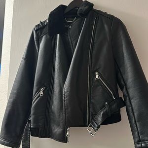 Express vegan leather faux fur lining motorcycle jacket